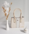 Handbag white cream medium with clock